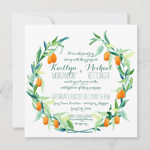 Laurel Wreath Kumquat Leaf Branch Modern Square Invitation