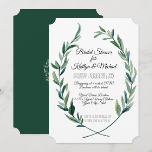 Laurel Wreath Leaf Foliage Monogram Couples Shower Invitation