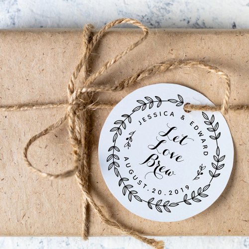 Laurel Wreath Let Love Brew Wedding Favor Rubber Stamp