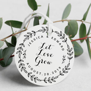 Laurel Wreath Let Love Grow Wedding Round Favor Tags