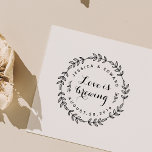 Laurel Wreath Love is Brewing Wedding Favor Rubber Stamp<br><div class="desc">Custom-designed wedding favor stamp featuring "Love is Brewing" encircled in hand-drawn laurel wreath. Personalize with bride and groom/couple's names and wedding date for a touch of style on wedding coffee grounds/beans or tea favors and gifts.</div>