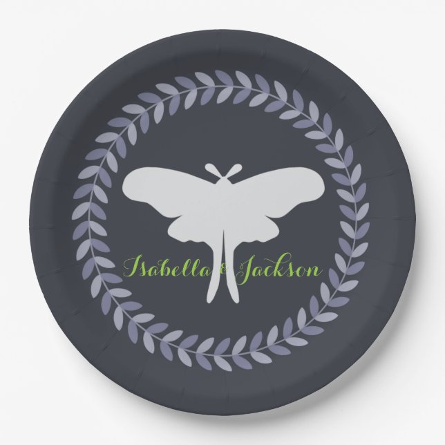 Laurel Wreath & Luna Moth Paper Plates (Front)