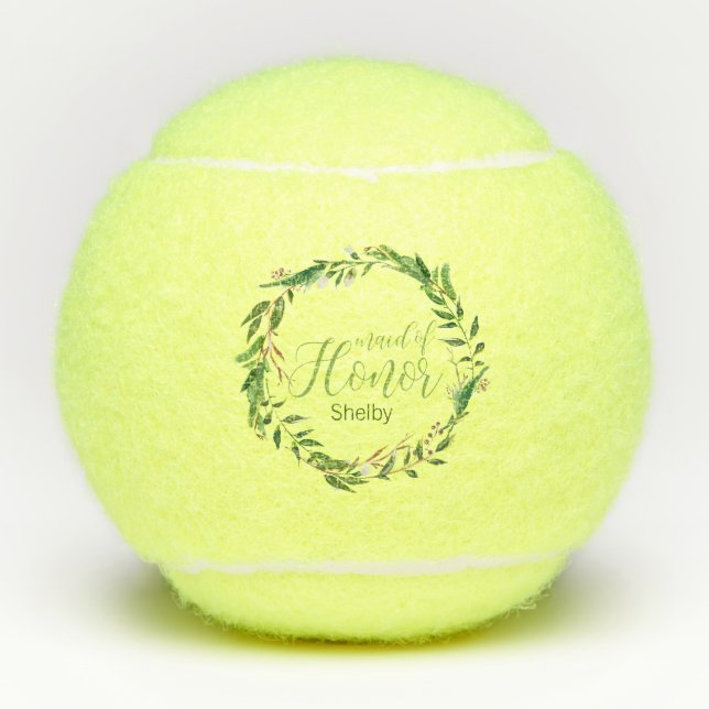 Laurel Wreath Maid of Honor Wedding Party Gift Tennis Balls (Front)