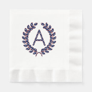 Laurel Wreath Monogram A Stars and Stripes USA Napkins