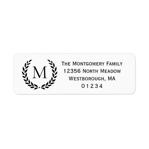 Laurel Wreath Monogram Black White Return Address Label