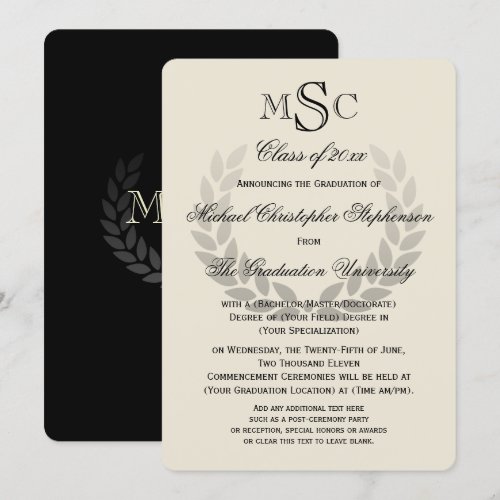 Laurel Wreath Monogram Classic College Graduation Card