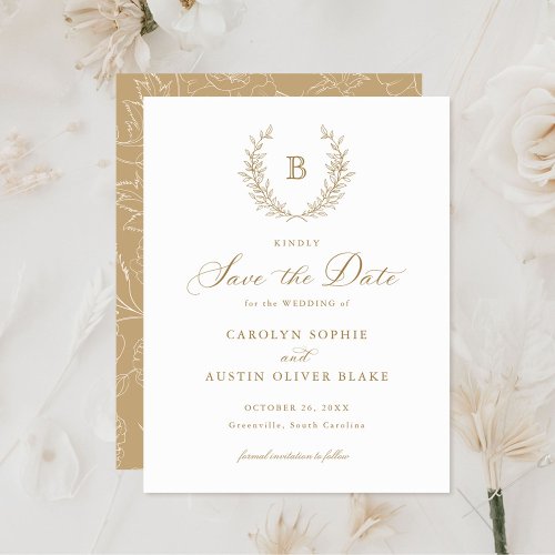 Laurel Wreath Monogram Crest Wedding Save the Date Invitation