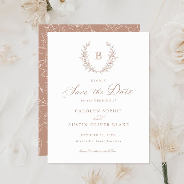 Laurel Wreath Monogram Crest Wedding Save the Date Invitation (Creator Uploaded)