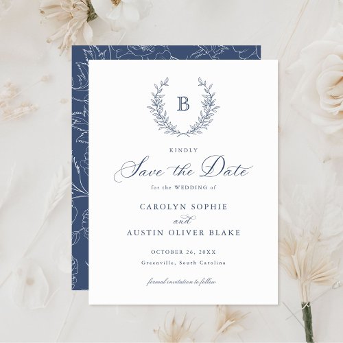 Laurel Wreath Monogram Crest Wedding Save the Date Invitation