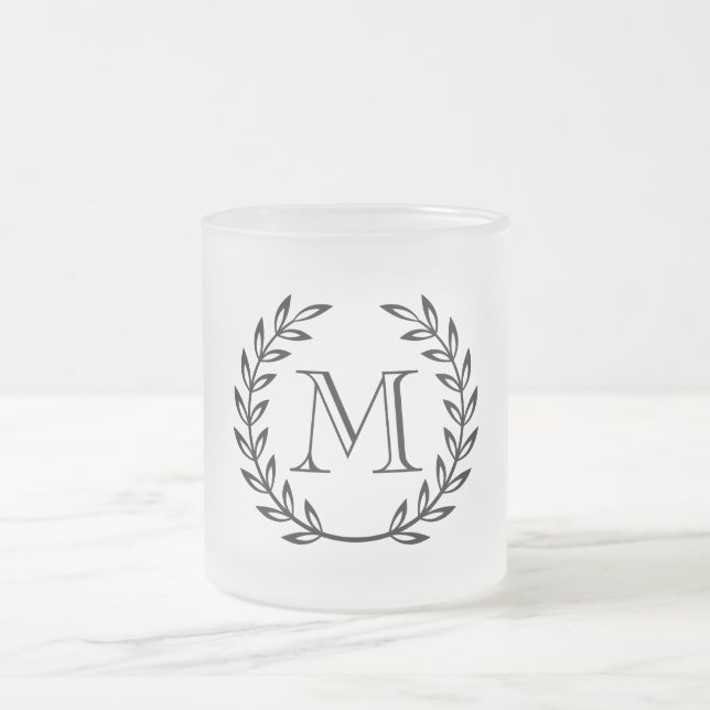 Laurel Wreath Monogram Frosted Glass Coffee Mug (Center)