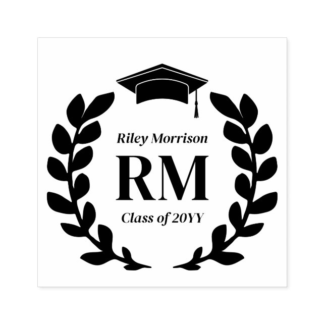 Laurel Wreath Monogram Graduate Class Of Rubber Stamp (Imprint)