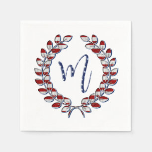 Laurel Wreath Monogram M Stars and Stripes USA Napkins