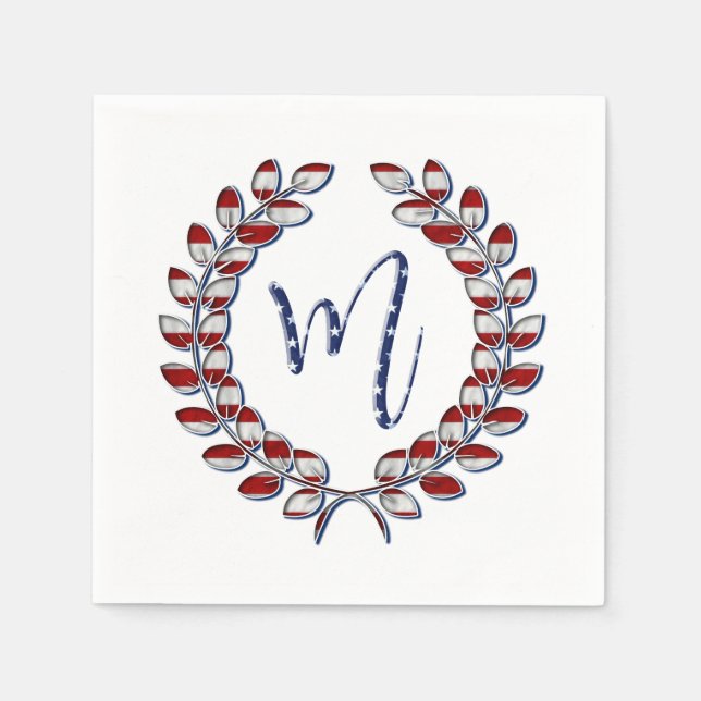 Laurel Wreath Monogram M Stars and Stripes USA Napkins (Front)