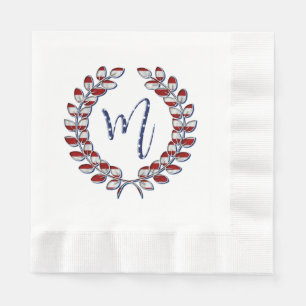 Laurel Wreath Monogram M Stars and Stripes USA Napkins