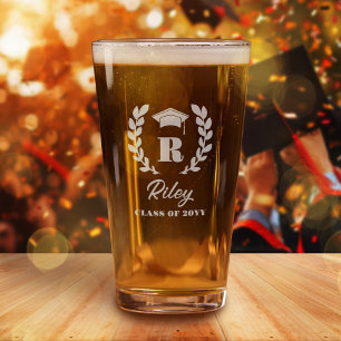 Laurel Wreath Monogram Name Class of Graduate Pint Glass