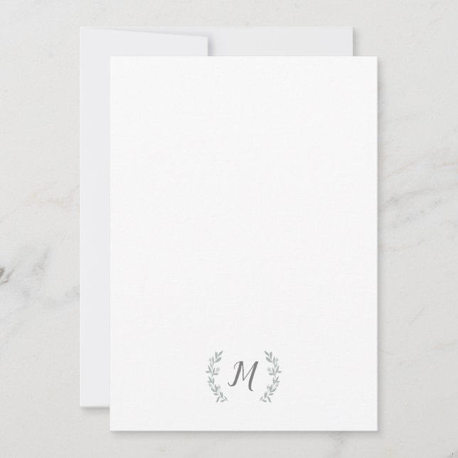 Laurel wreath monogram personalized stationery note card (Front)