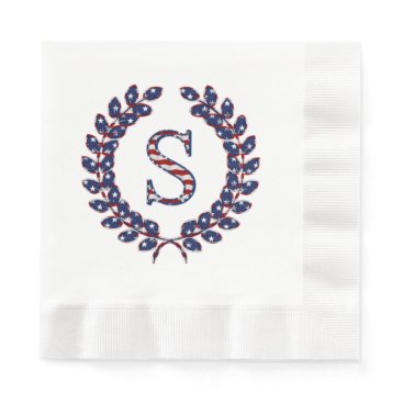 Laurel Wreath Monogram S Stars and Stripes USA Napkin Laurel Wreath Monogram S Stars and Stripes USA Napkin