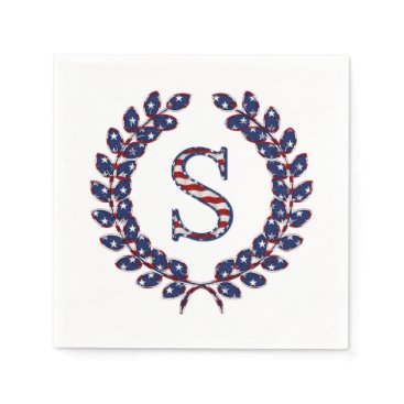 Laurel Wreath Monogram S Stars and Stripes USA Napkin Laurel Wreath Monogram S Stars and Stripes USA Napkin