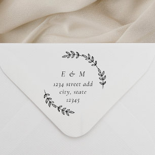 Laurel Wreath Monogram Wedding Return Address Rubber Stamp