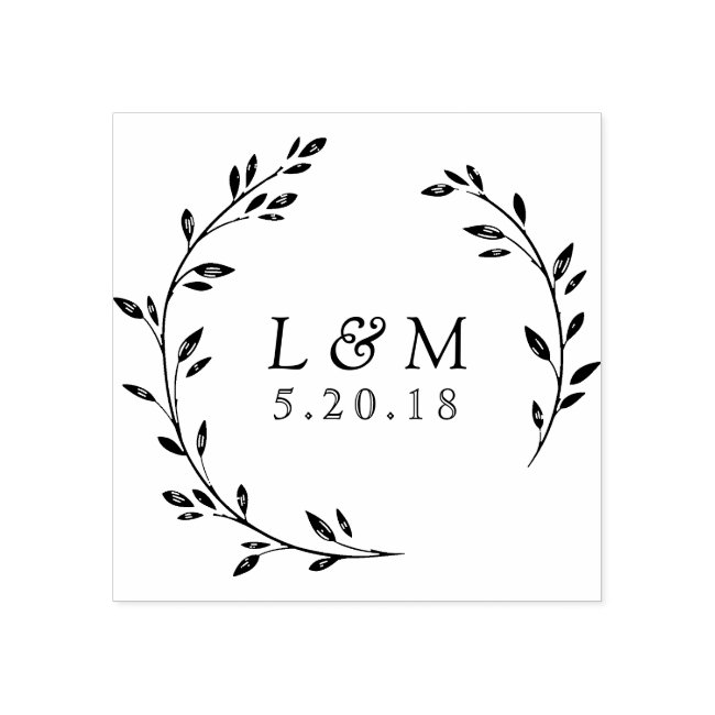 Laurel Wreath Monogram Wedding Save the Date Rubber Stamp