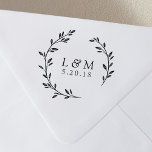 Laurel Wreath Monogram Wedding Save the Date Rubber Stamp<br><div class="desc">Custom-designed Save the Date stamp featuring rustic hand-drawn laurel wreath and customizable initials and dates. Personalize this elegant wedding stamp today to give your envelopes a touch of style!</div>