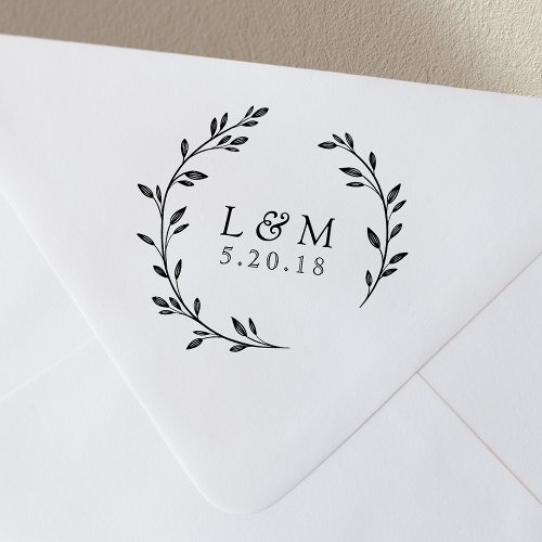 Laurel Wreath Monogram Wedding Save the Date Rubber Stamp