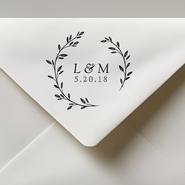 Laurel Wreath Monogram Wedding Save the Date Rubber Stamp (Creator Uploaded)