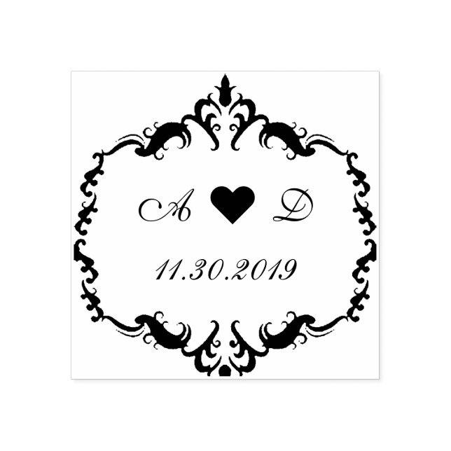 Laurel Wreath Monogram Wedding ♥ Save the Date Rubber Stamp (Imprint)
