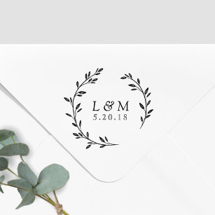 Laurel Wreath Monogram Wedding Save the Date Self-inking Stamp