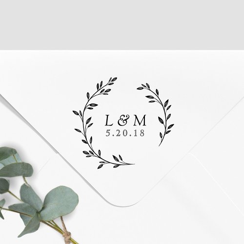 Laurel Wreath Monogram Wedding Save the Date Self_inking Stamp