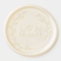 Laurel Leaves Double Initials Wedding Custom Self-Adhesive Wax