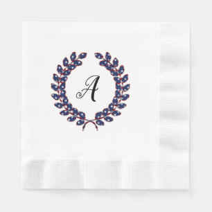 Laurel Wreath Monogrammed Stars and Stripes USA Napkins