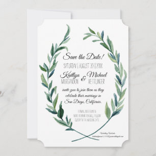 Laurel Wreath Olive Foliage Photo Save the Date Invitation