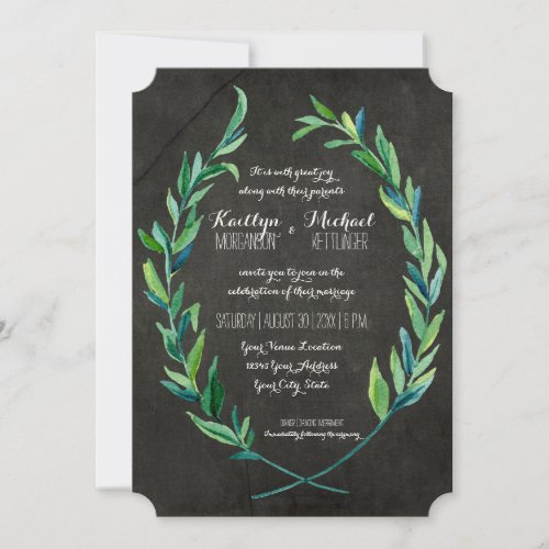 Laurel Wreath Olive Leaf Branch Chalkboard Modern Invitation