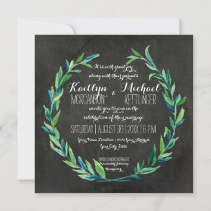 Laurel Wreath Olive Leaf Branch Chalkboard Square Invitation
