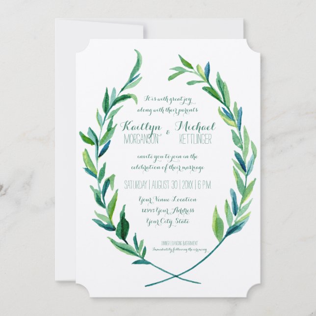 Laurel Wreath Olive Leaf Branch Modern Simple Invitation (Front)