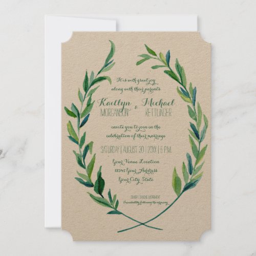 Laurel Wreath Olive Leaf Branch Modern Simple Invitation