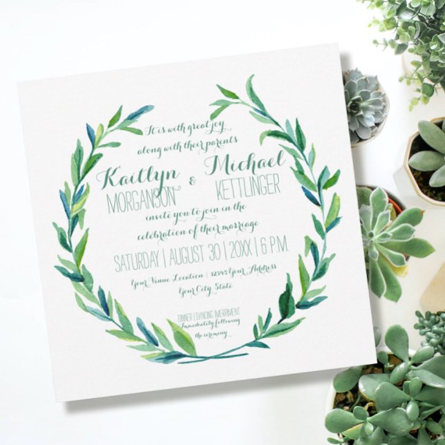 Laurel Wreath Olive Leaf Branch Modern Square Invitation (Creator Uploaded)