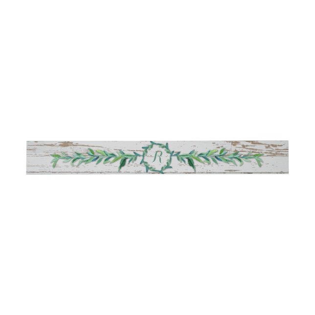 Laurel Wreath Olive Leaf Branch Modern Wood Invitation Belly Band (Flat)