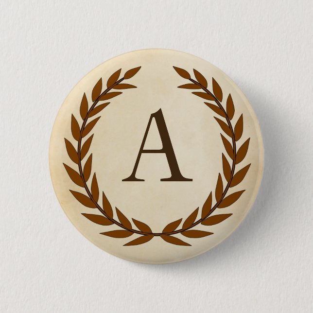 Laurel Wreath on Parchment Monogram Initial A Button (Front)