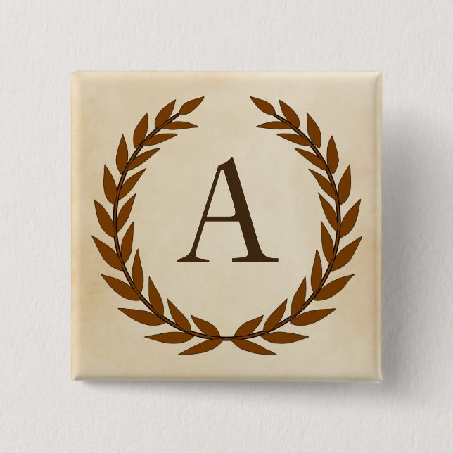 Laurel Wreath on Parchment Monogram Initial A Pinback Button (Front)