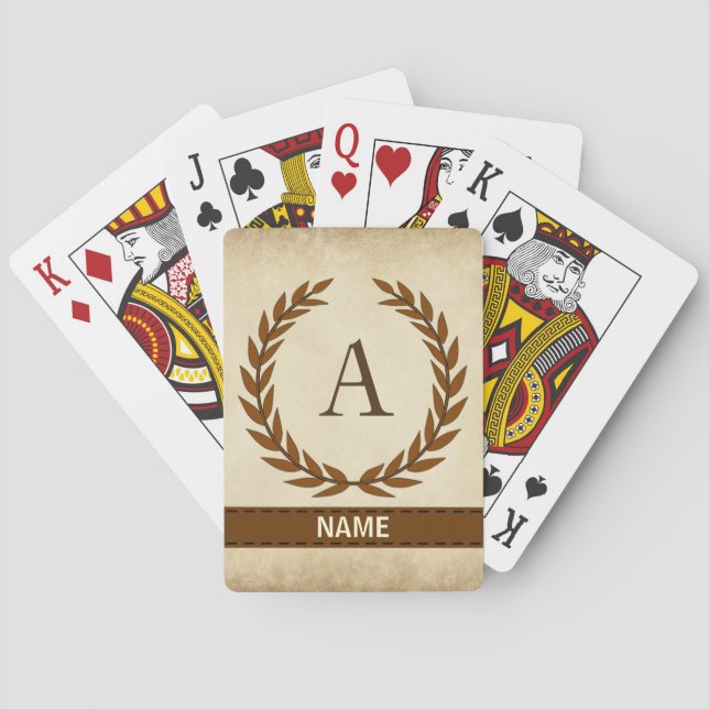 Laurel Wreath on Parchment Monogram Initial A Poker Cards (Back)