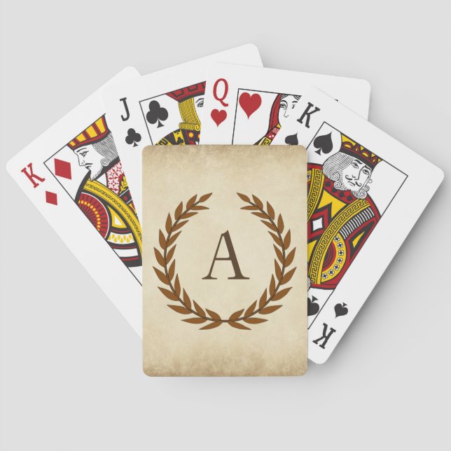 Laurel Wreath on Parchment Monogram Initial A Poker Cards (Back)