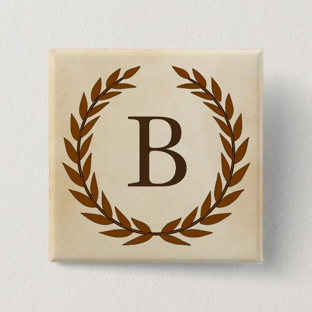 Laurel Wreath on Parchment Monogram Initial B Pinback Button (Front)