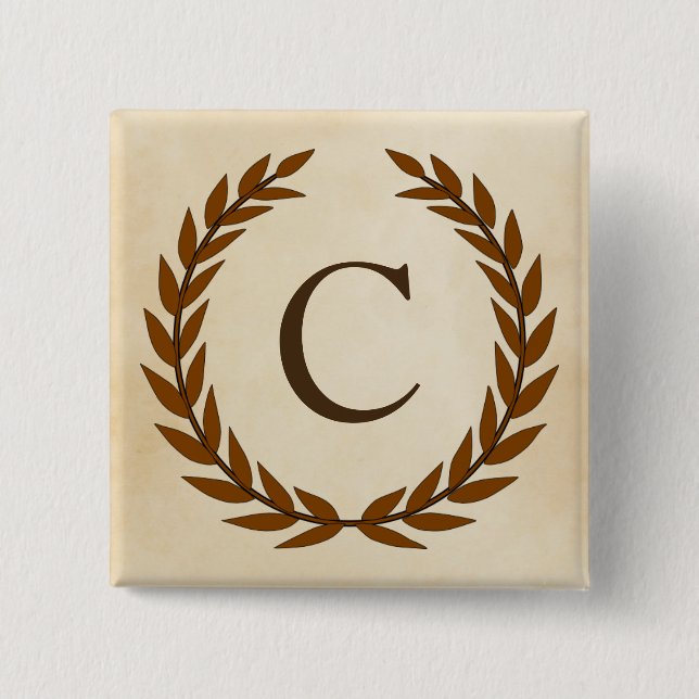 Laurel Wreath on Parchment Monogram Initial C Pinback Button (Front)