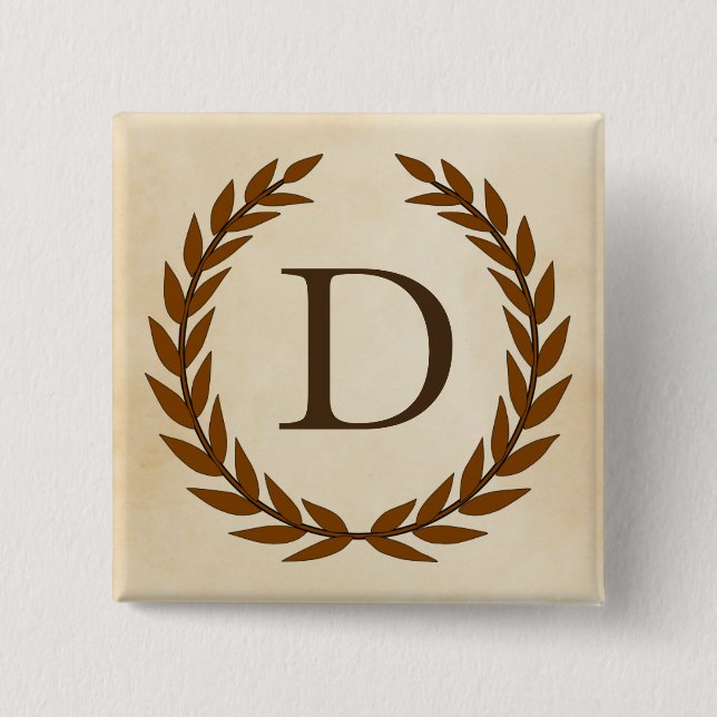 Laurel Wreath on Parchment Monogram Initial D Button (Front)