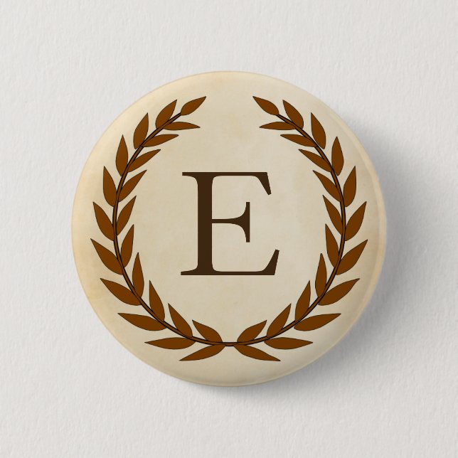 Laurel Wreath on Parchment Monogram Initial E Button (Front)