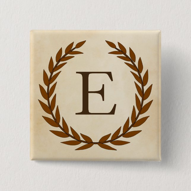 Laurel Wreath on Parchment Monogram Initial E Pinback Button (Front)