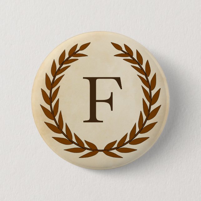Laurel Wreath on Parchment Monogram Initial F Button (Front)