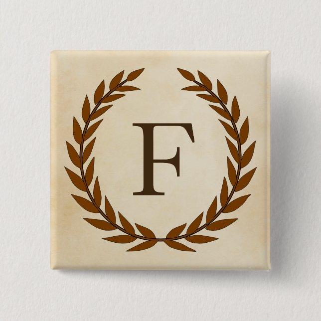 Laurel Wreath on Parchment Monogram Initial F Button (Front)